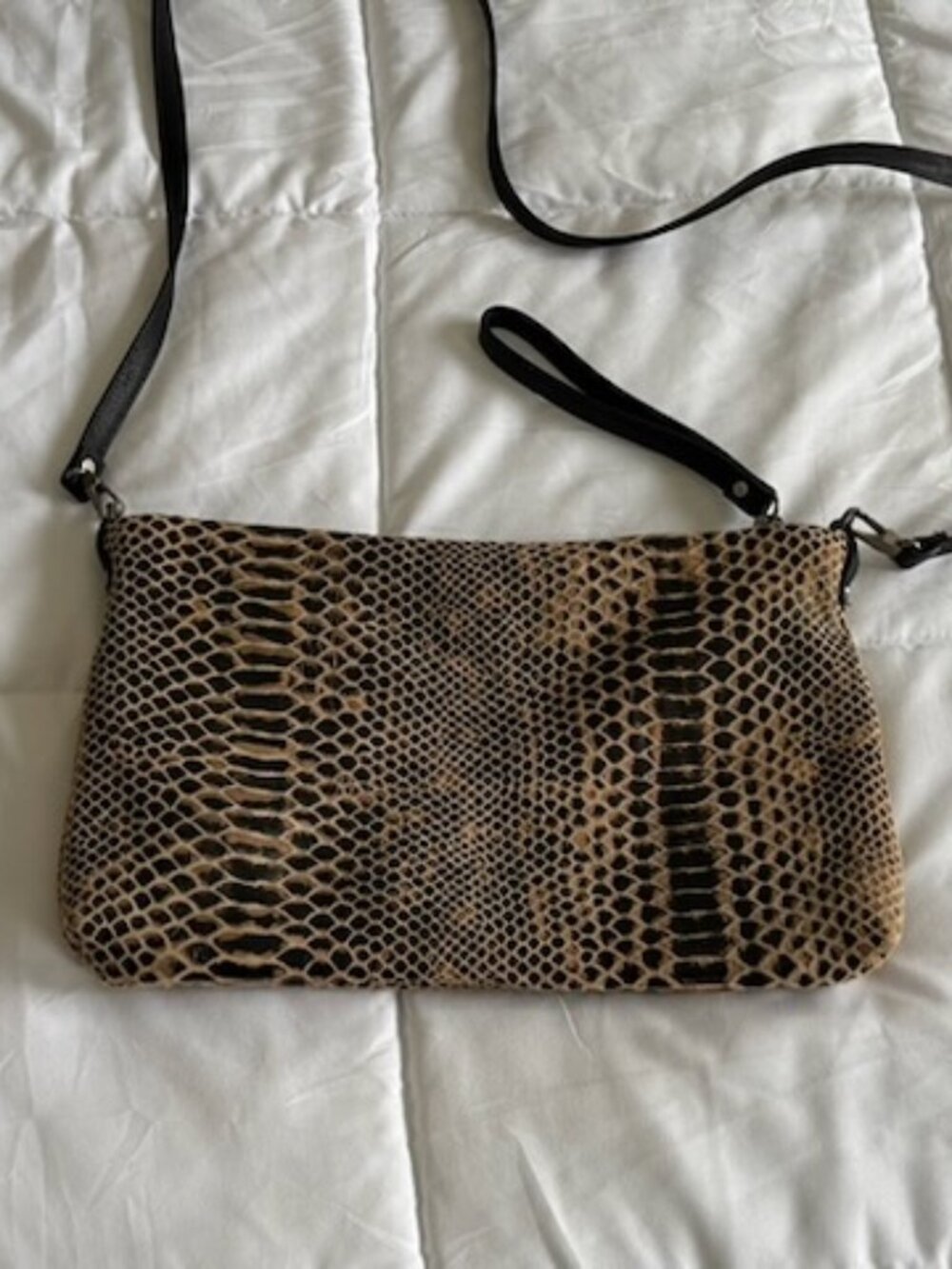 Rough & Tuble Large Marsden in Brown Destroyed Soft Snake Leather​,​ Black Strap